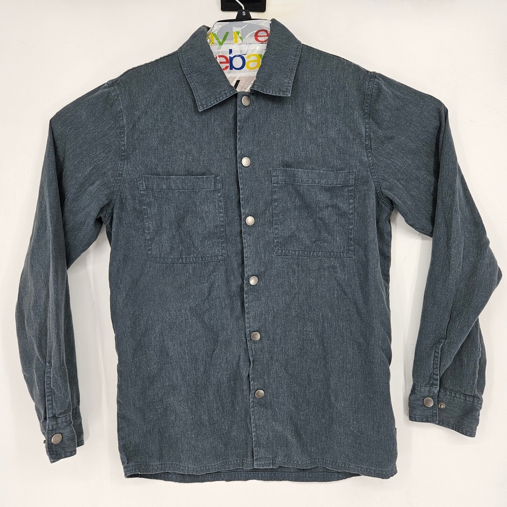 Afends Shirt Mens Medium Hemp Revolution Snap Button Green Gray Long Sleeve